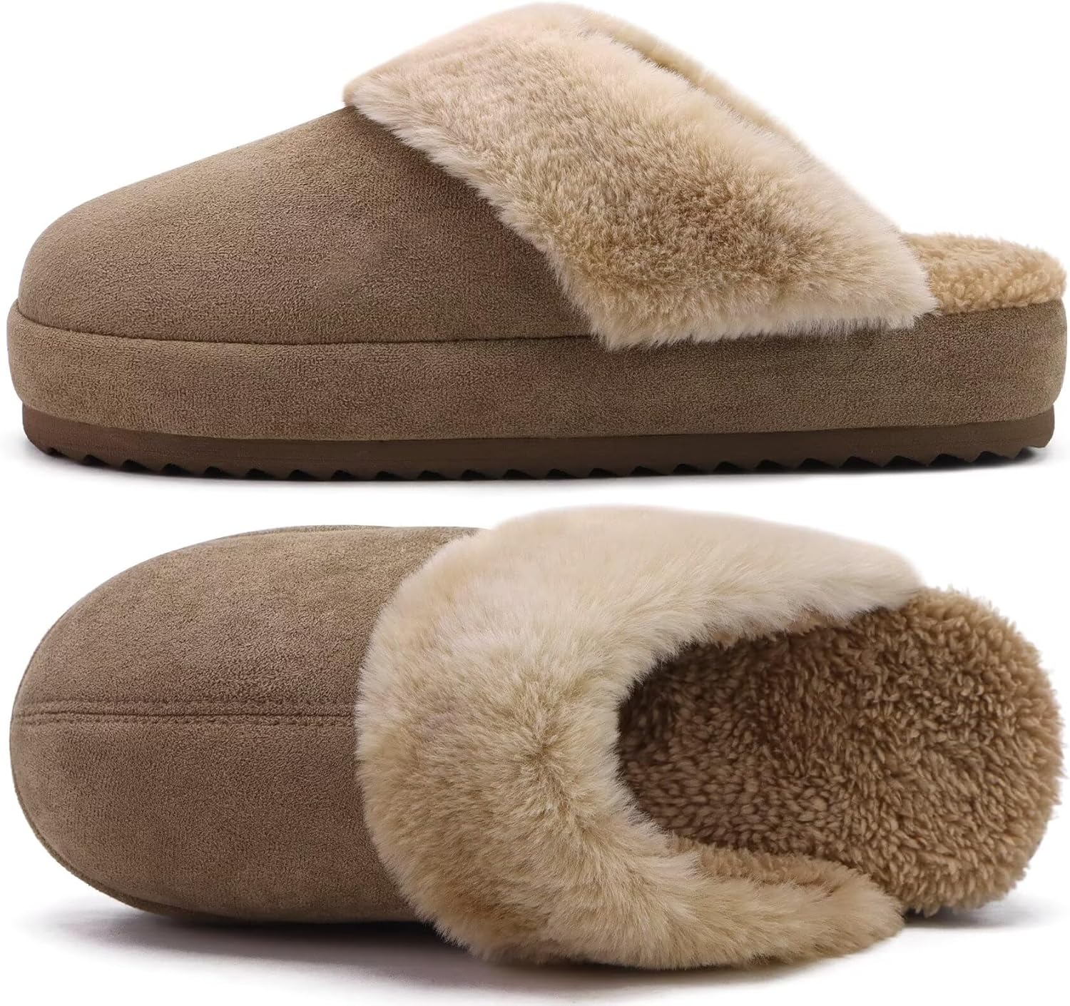 jiajiale Womens Fuzzy Slippers Platform Thick Cushion Comfy Warm Shearling Lined...