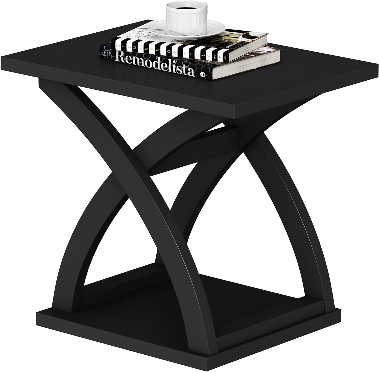 ChooChoo End Side Table, Modern End Table with Storage Shelf, X-Design Side Tabl...