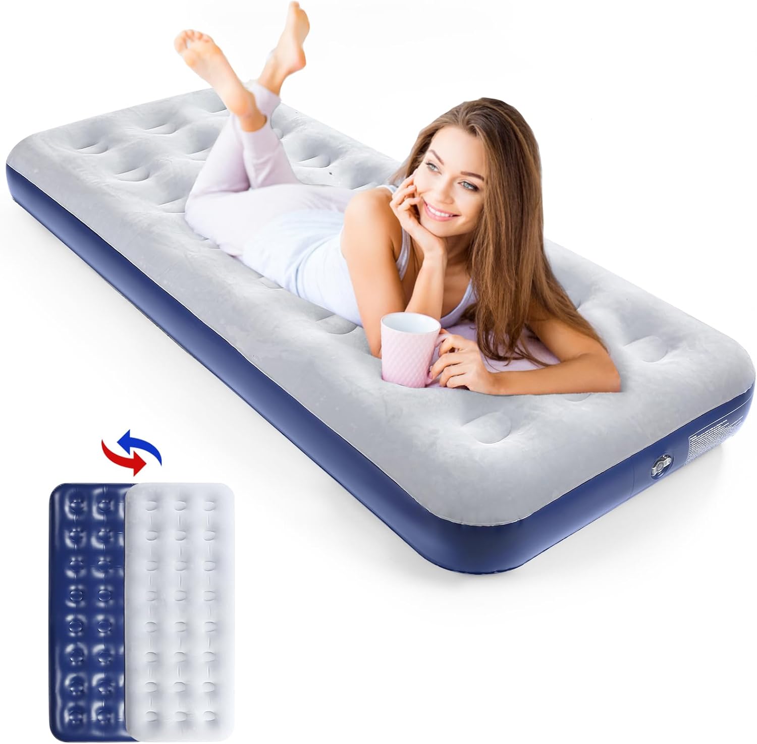 Camping Air Mattress Inflatable Air Bed Flocked Surface Travel Bed Sleeping Pad...