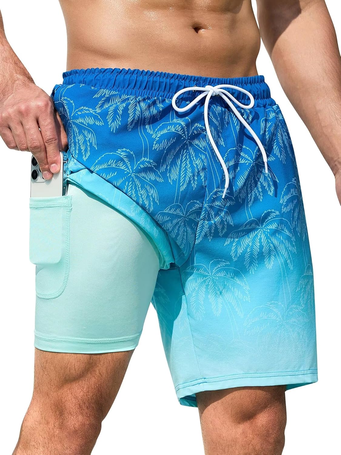 SILKWORLD Mens Swim Trunks Quick Dry Swimming Shorts with Compression Liner and...