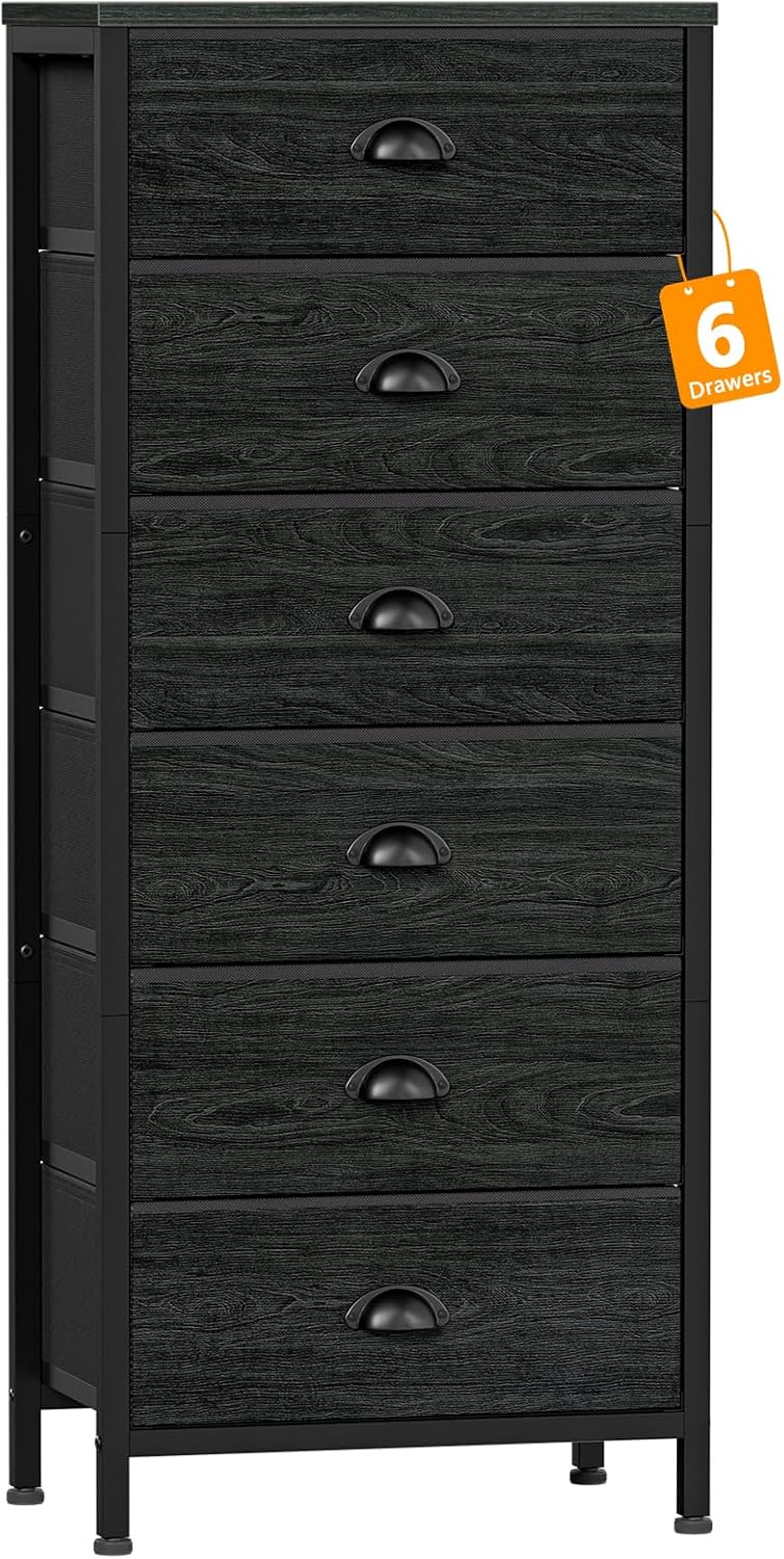 Furnulem Tall Dresser with 6 Drawers,Vertical Bedside End Table & Chest for Bedr...