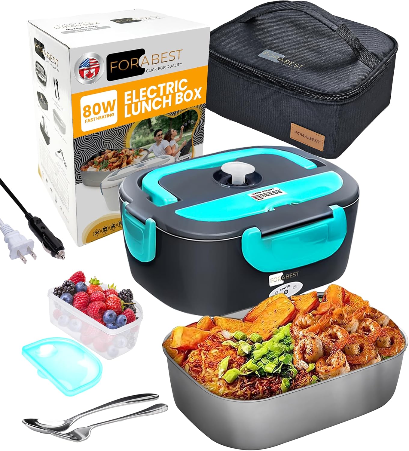FORABEST Electric Lunch Box for Adults, 1.5L 80W Leakproof Heated Lunch Box | 12...