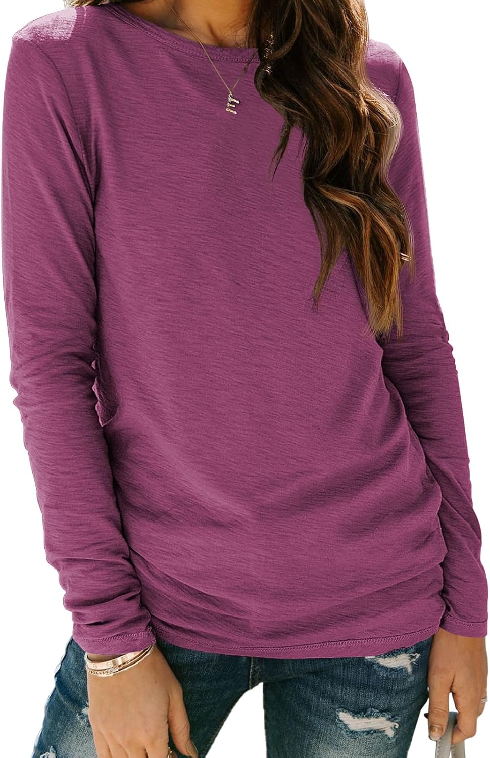 AUTOMET Womens Long Sleeve Round Neck Shirts Basic Tee Fall Tops Outfits Clothes...
