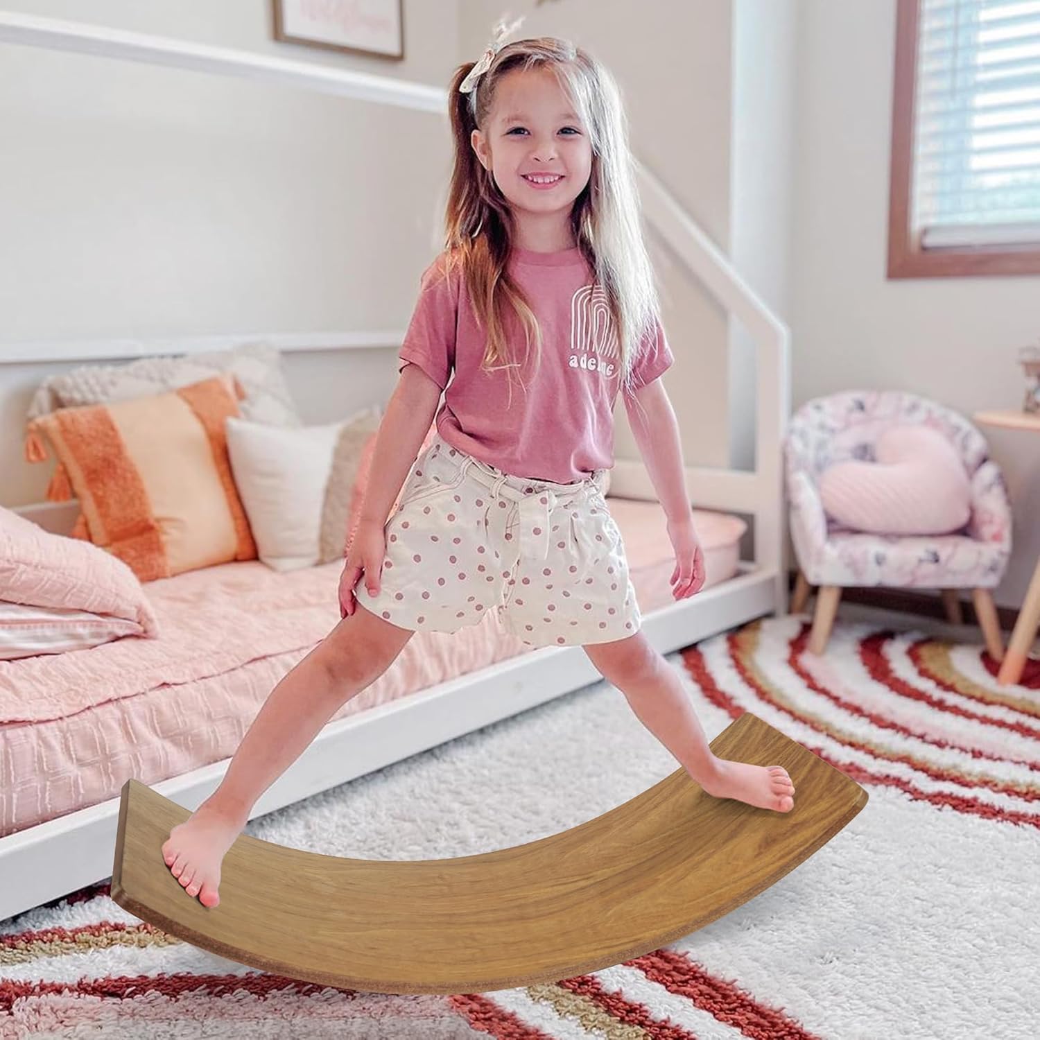 Gentle Monster Wooden Wobble Balance Board, 35 Inch Rocker Board Natural Wood, K...