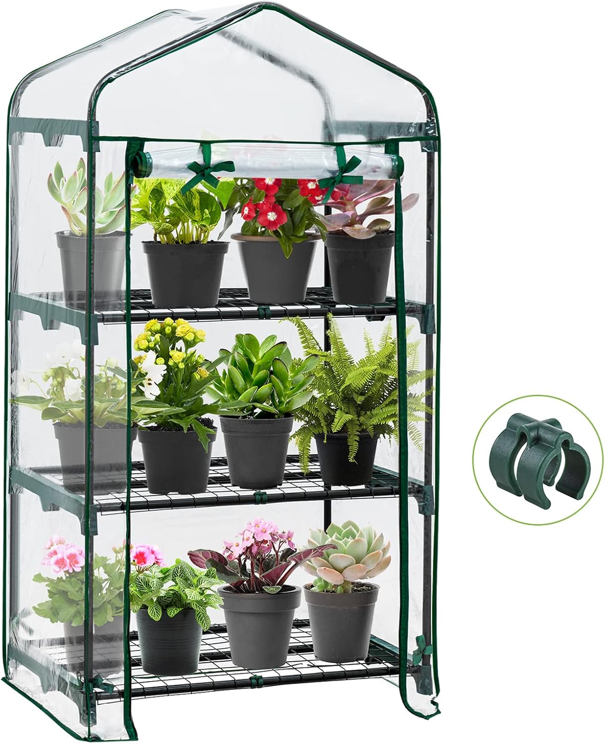 EAGLE PEAK Mini Greenhouse with Wire Shelves, Portable Indoor & Outdoor Garden G...