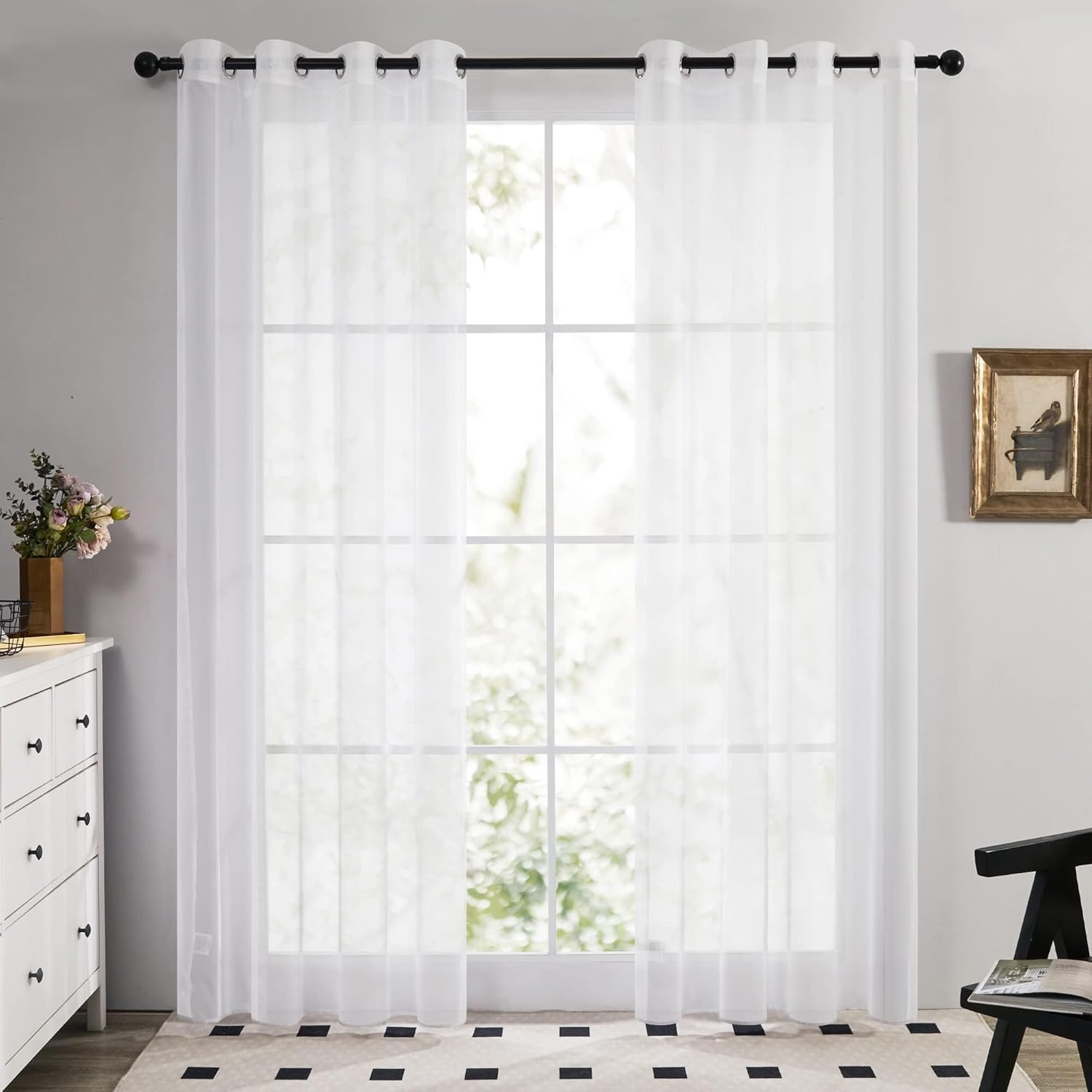 Deconovo Home Decorations Semi Transparent Curtain Voile Panels Back Eyelet Curt...