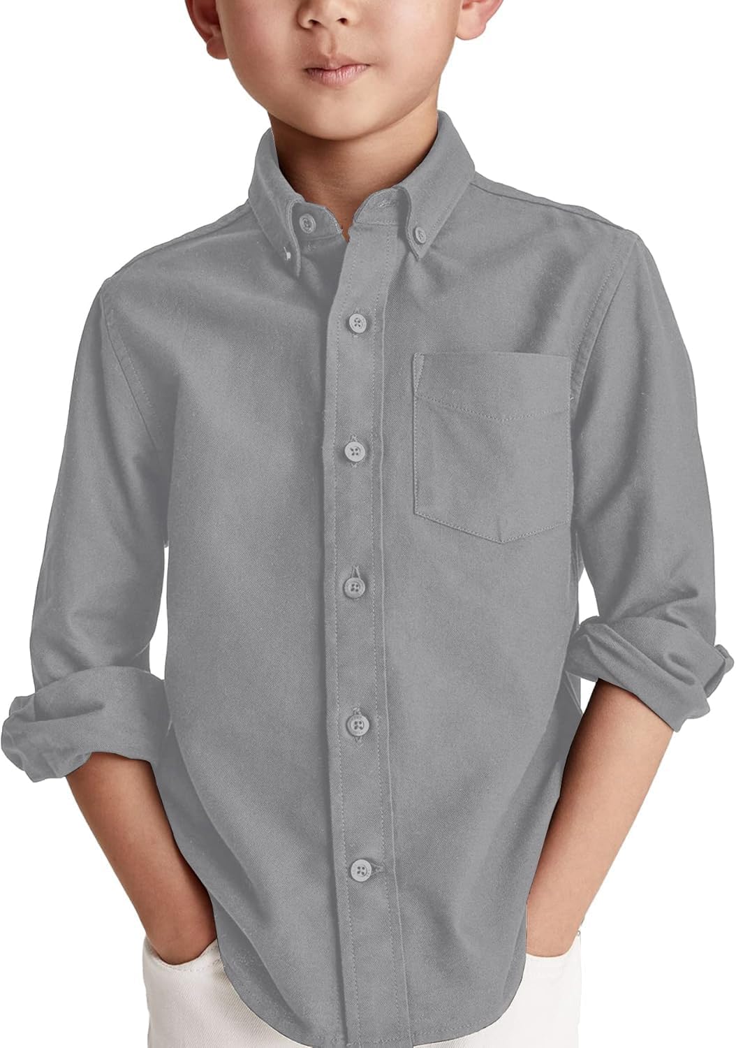 Boys' Long Sleeve Dress Shirts Classic Collared Button-Down Tshirt Solid Cotton...