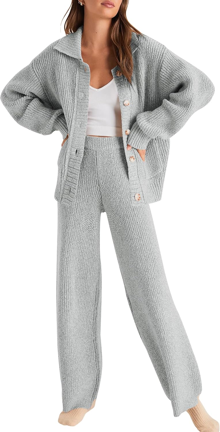 Cakulo Womens 2024 Lounge Sets 2 Piece Outfits Fall Button Sweater Matching Set...
