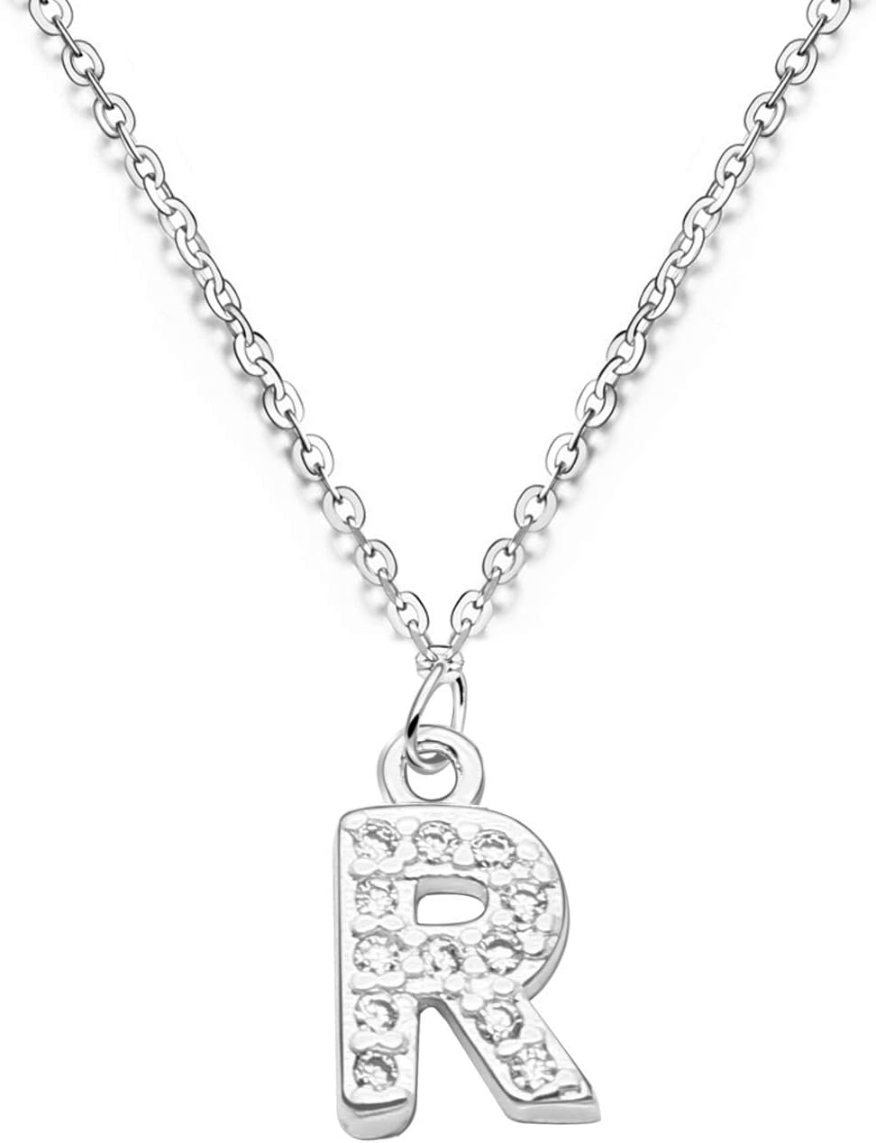 bifriend S925 Silver A-Z 26 Initial Crystal Pendant Chain Choker Necklace For Wo...