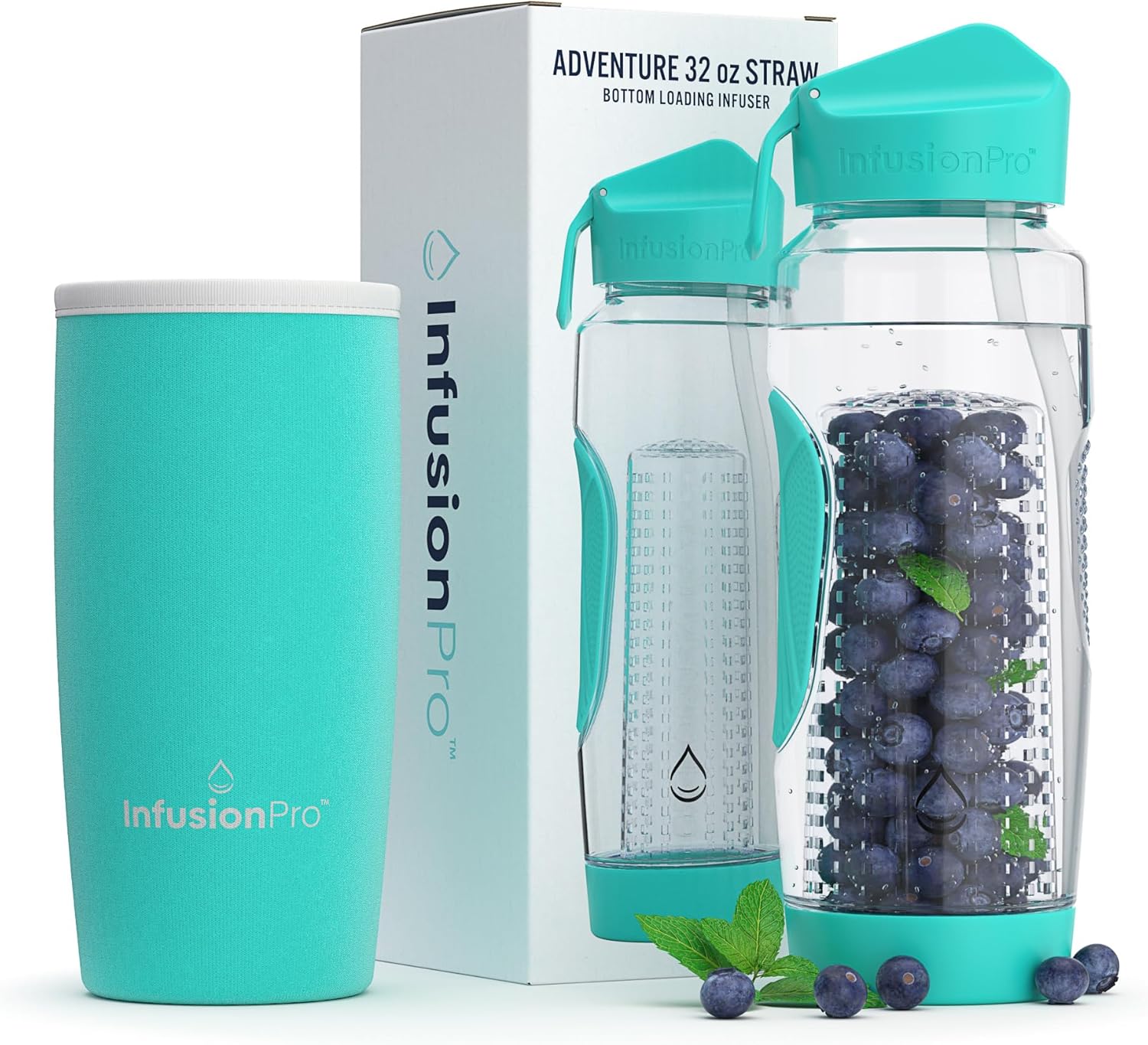 Infusion Pro 32 oz Fruit Infuser Water Bottle with Straw Lid : Insulated Sleeve...