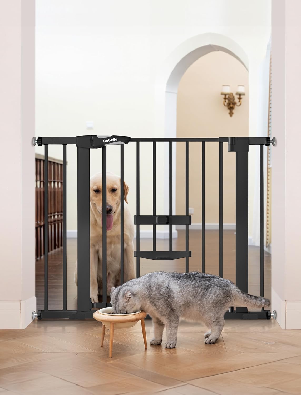 BABELIO New Version Baby Gate with Cat Door, 29-40" Metal Dog Gate for Stairs &...