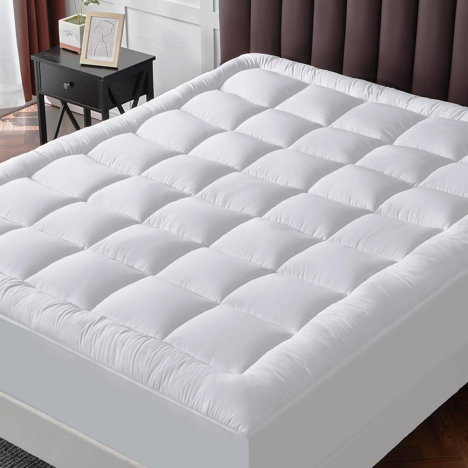 California King Mattress Topper White for Back Pain Extra Thick Mattress Pad Cov...