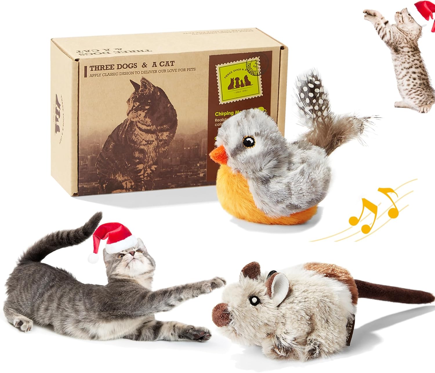 Suhaco Interactive Cat Toys Melody Chirpy Bird & Mouse Cat Feather Toy Plush Toy...