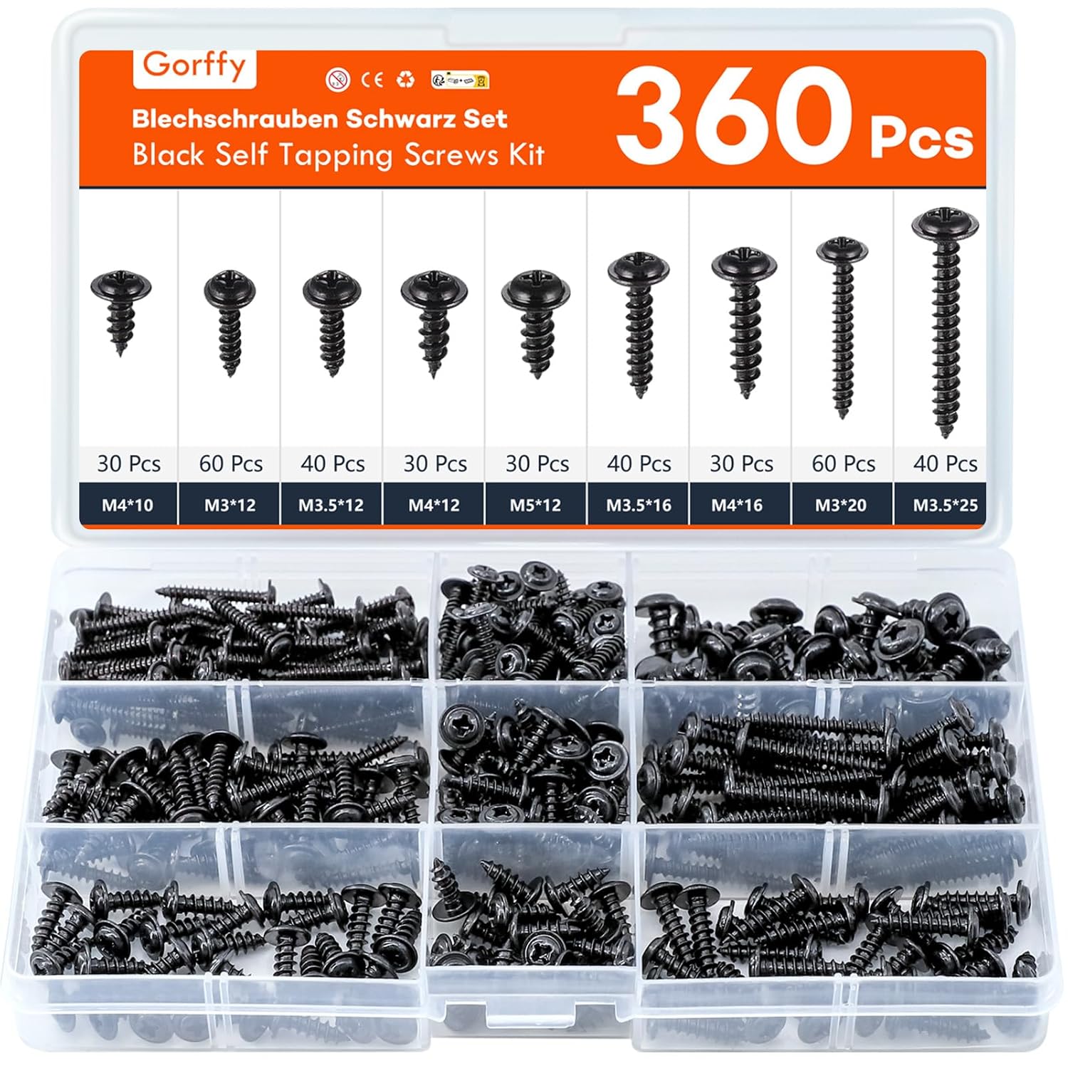 Gorffy Self Tapping Screws，360 PCS Black Screws， Wood Screws, Countersunk Wood...