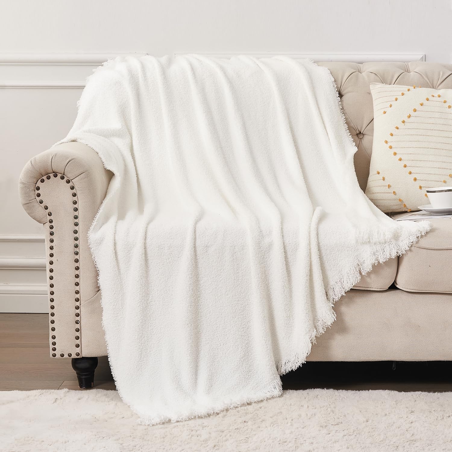 DISSA Throw Blanket, Super Soft Cozy Fuzzy Plush Warm Fringe Blankets & Throws f...