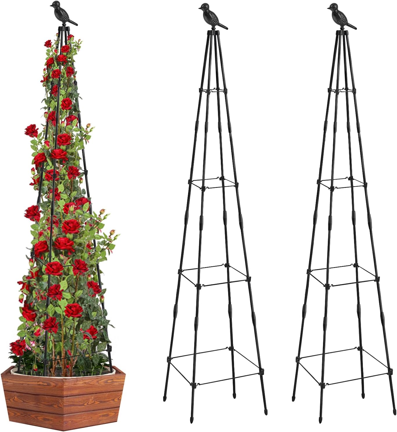 Garden Trellis for Climbing Plants, 165cm 2pcs MYMULIKE Garden Tower Obelisk Sup...