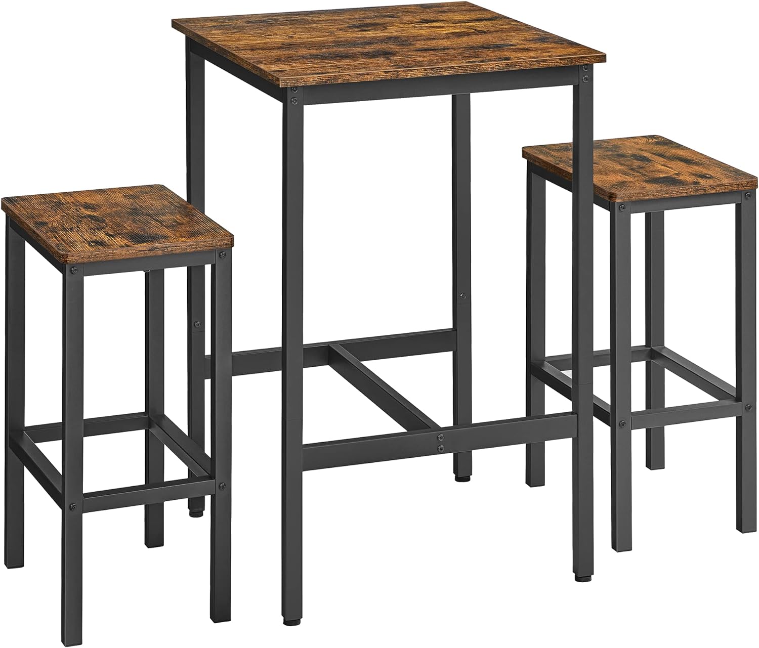 VASAGLE Bar Table and Chairs Set, Square Bar Table with 2 Bar Stools, Dining Pub...