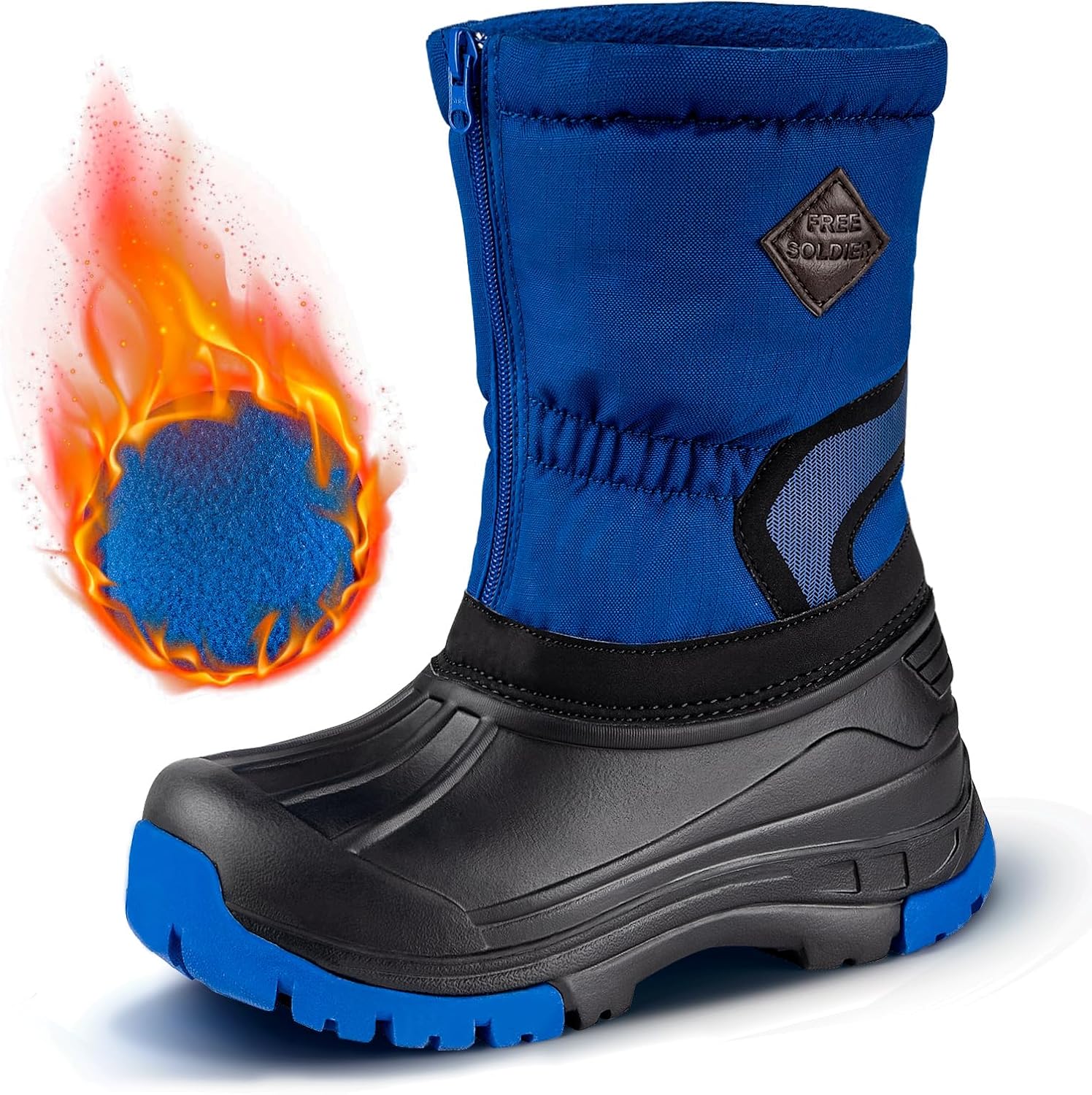 FREE SOLDIER Snow Boots for Kids Waterproof with Zipper Winter Warm Non Slip Col...