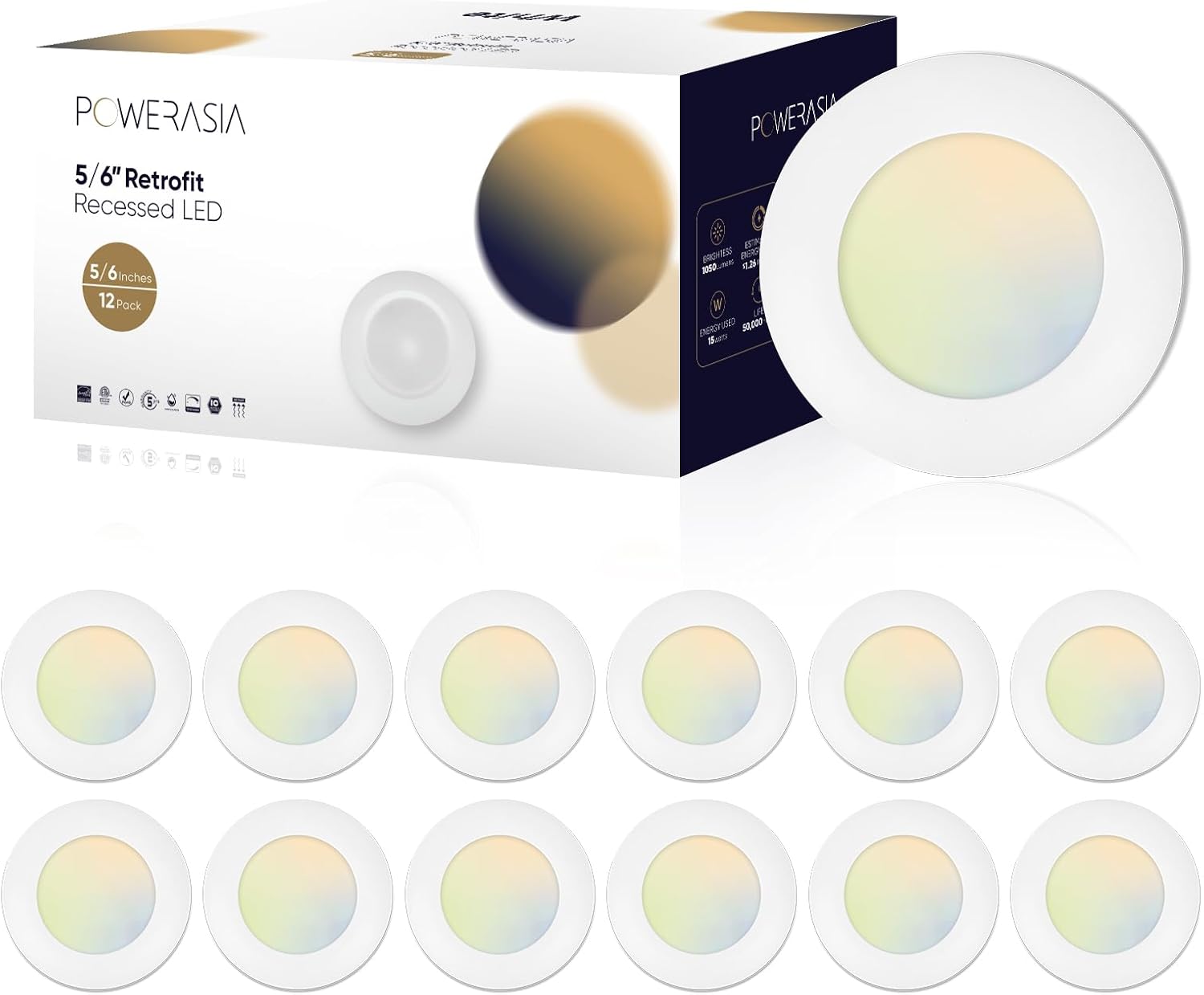 12Pack 5/6 Inch LED Disk Lights, Dimmable Flush Mount Ceiling Light, 2700K-6000K...