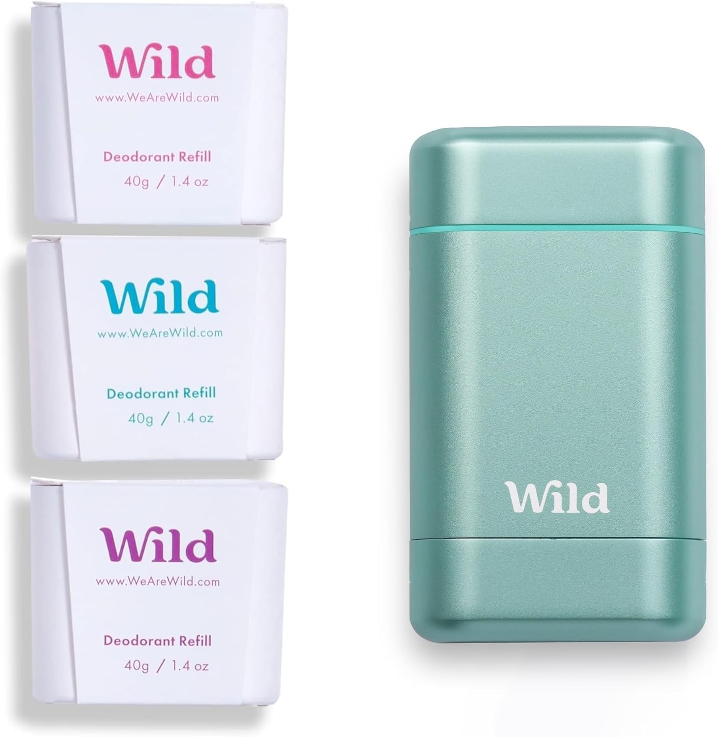 Wild - Natural Refillable Deodorant - Aluminium Free - Aqua Case with Refill Var...