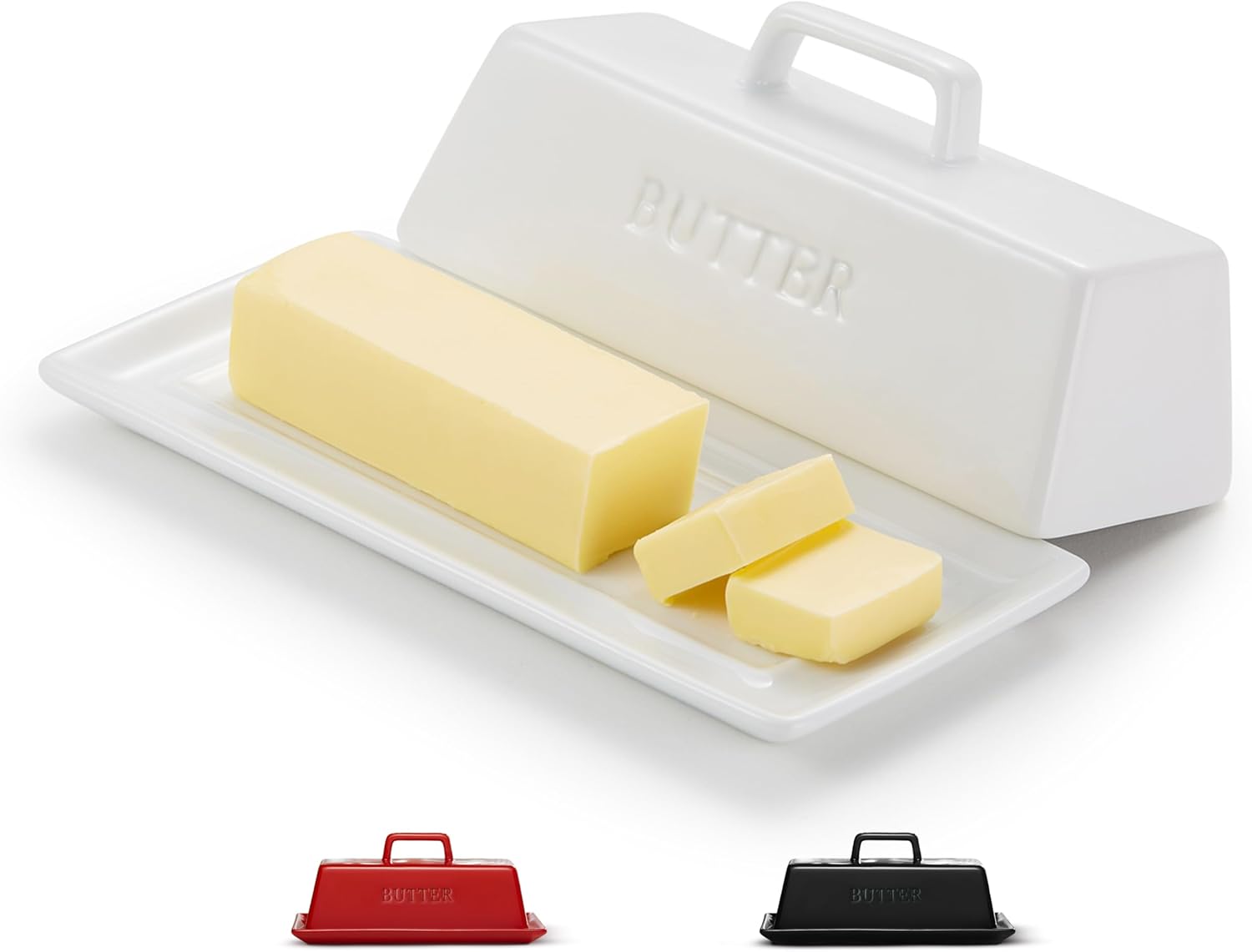 Butter Dish with Lid, by Kook, Butter Dish with Lid for Countertop, Ceramic, But...