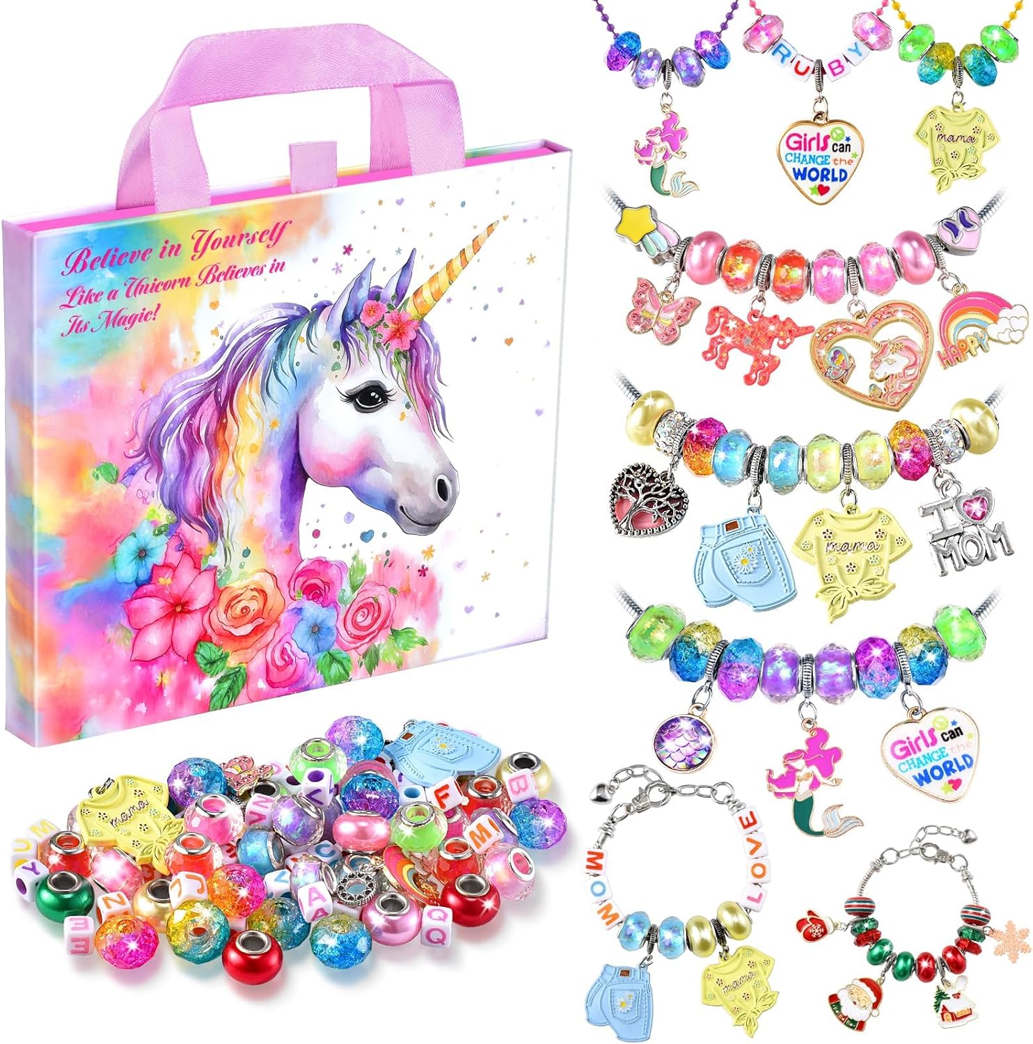 Girls Charm Bracelet Making Kit - Unicorn Jewelry Supplies Make Set DIY Art Craf...