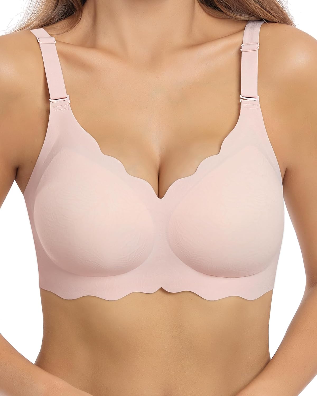 HORISUN Bras for Women No Underwire V Neck Scalloped Wireless Bralettes with Sof...