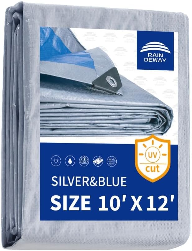 RAINDEWAY Tarps - 10x12 Feet, 5.5 Mil Thick, Multipurpose Waterproof Poly Tarp C...