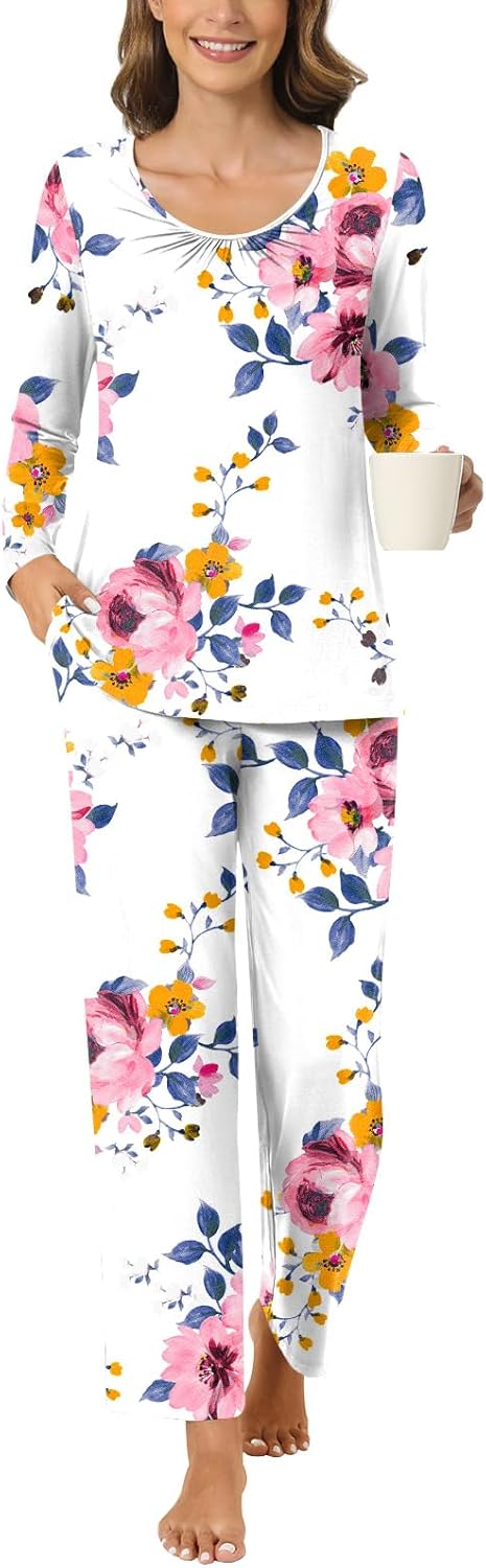 Anyally Plus Size Women's 2 Piece Fall Pajama Set Long Sleeve Shirt and Pants Sl...