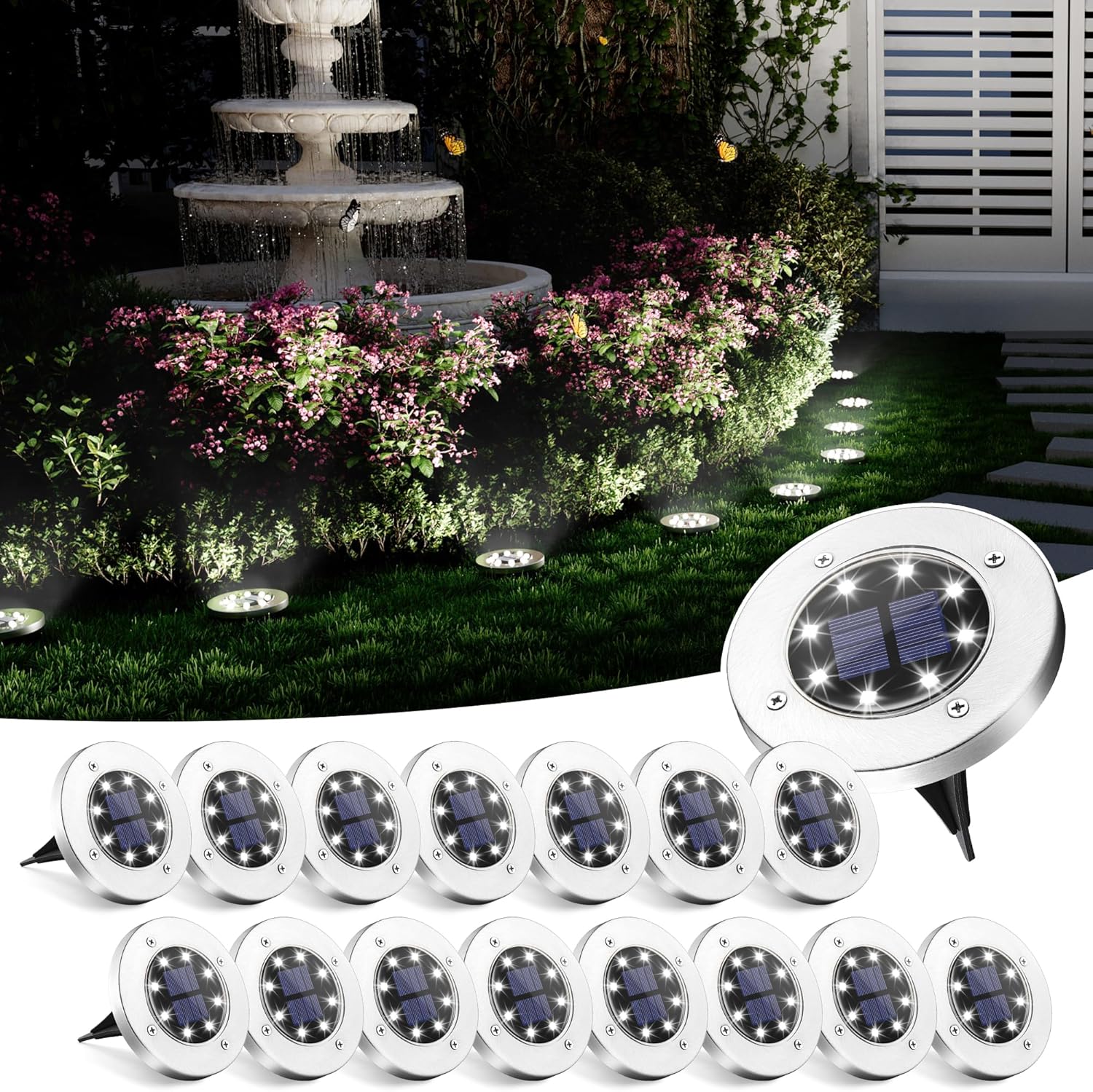 SOLPEX Solar Ground Lights, 16 Pack Solar Lights Outdoor Waterproof, 8 LED Solar...