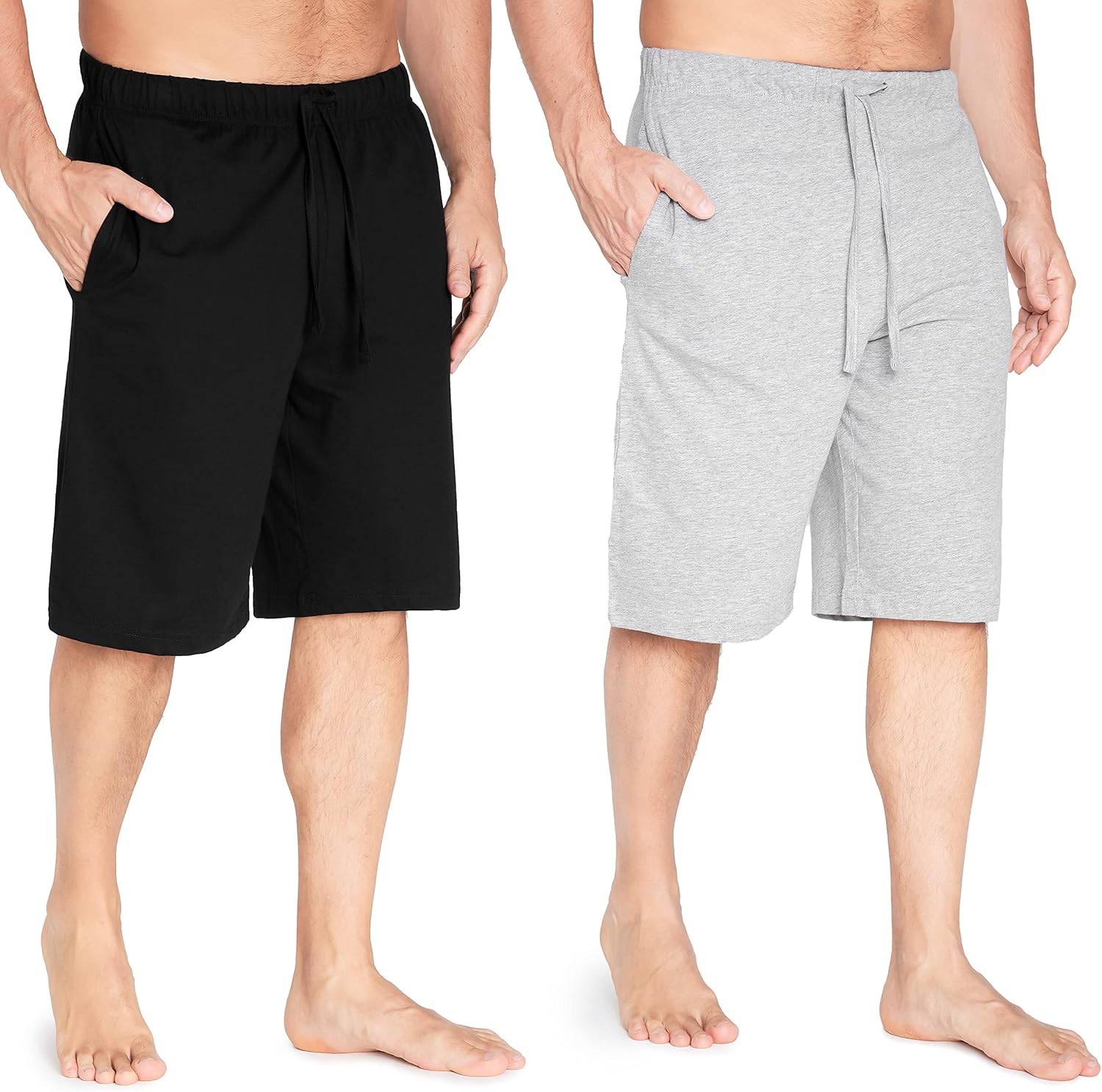 Mens Pyjama Shorts - Comfy Lounge Shorts with Pockets Pack of 2 M Grey/Black