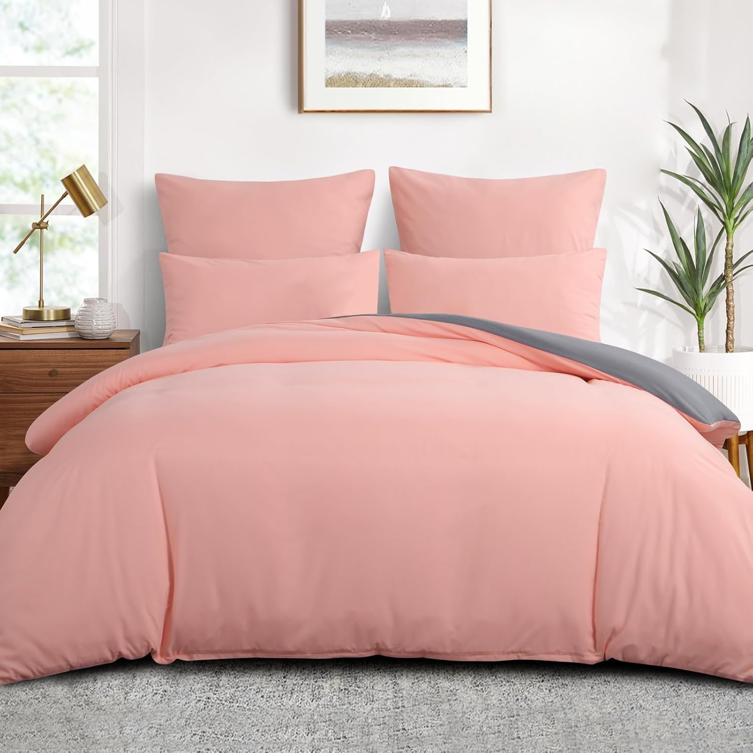Aisbo Super King Size Duvet Cover Set - 3Pcs Reversible Bedding Bed Set Peach Pi...