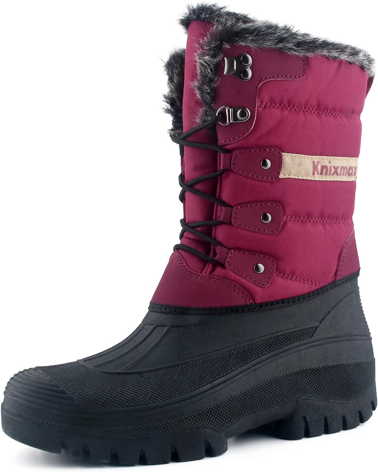 Knixmax Women's Men's Snow Boots Winter Shoes Waterproof Soles Fur Lined Lace-Up...