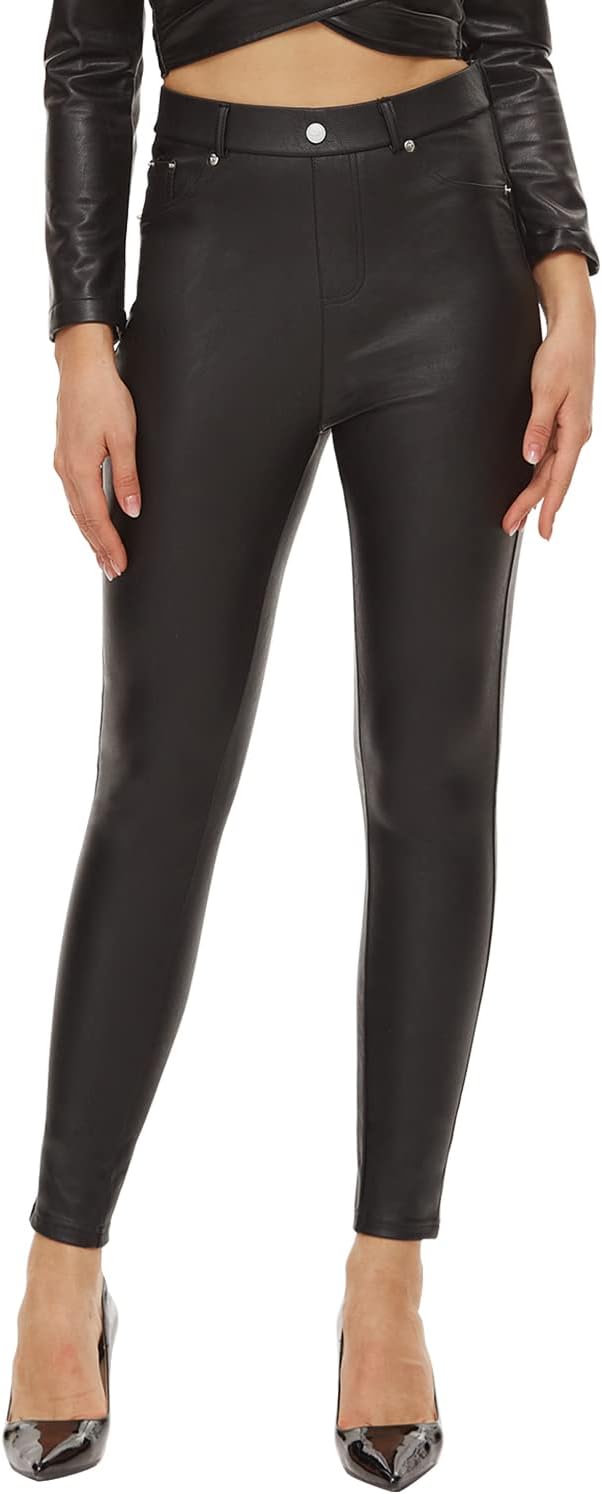 Ginasy Faux Leather Pants for Women High Waisted Stretch Tummy Control Dressy Pl...