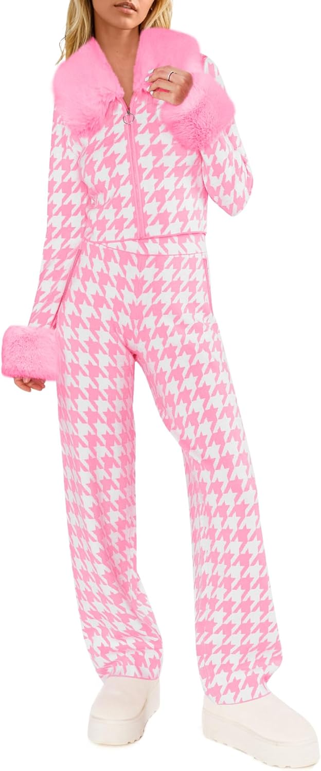 Yousify Winter Sweater Sets Ski Outfits for Women Color Block Skiing Clothes Sma...