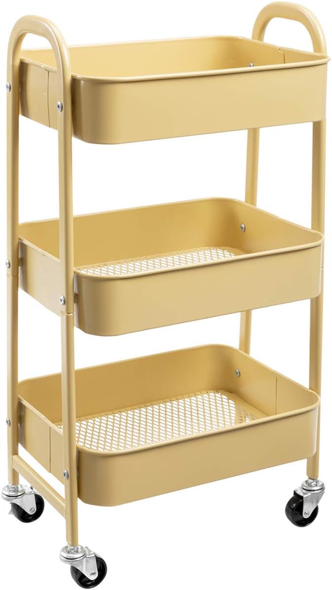 DOEWORKS 3-Tier Storage Cart Rolling Trolley Cart Metal Kitchen Trolley Beauty T...