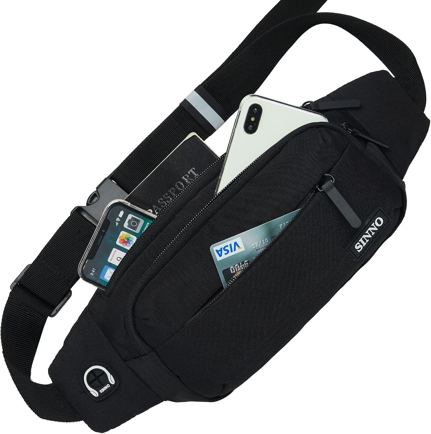 SINNO Large Crossbody Fanny Pack for Women Men Belt Bag With 4-Zipper Pockets fo...