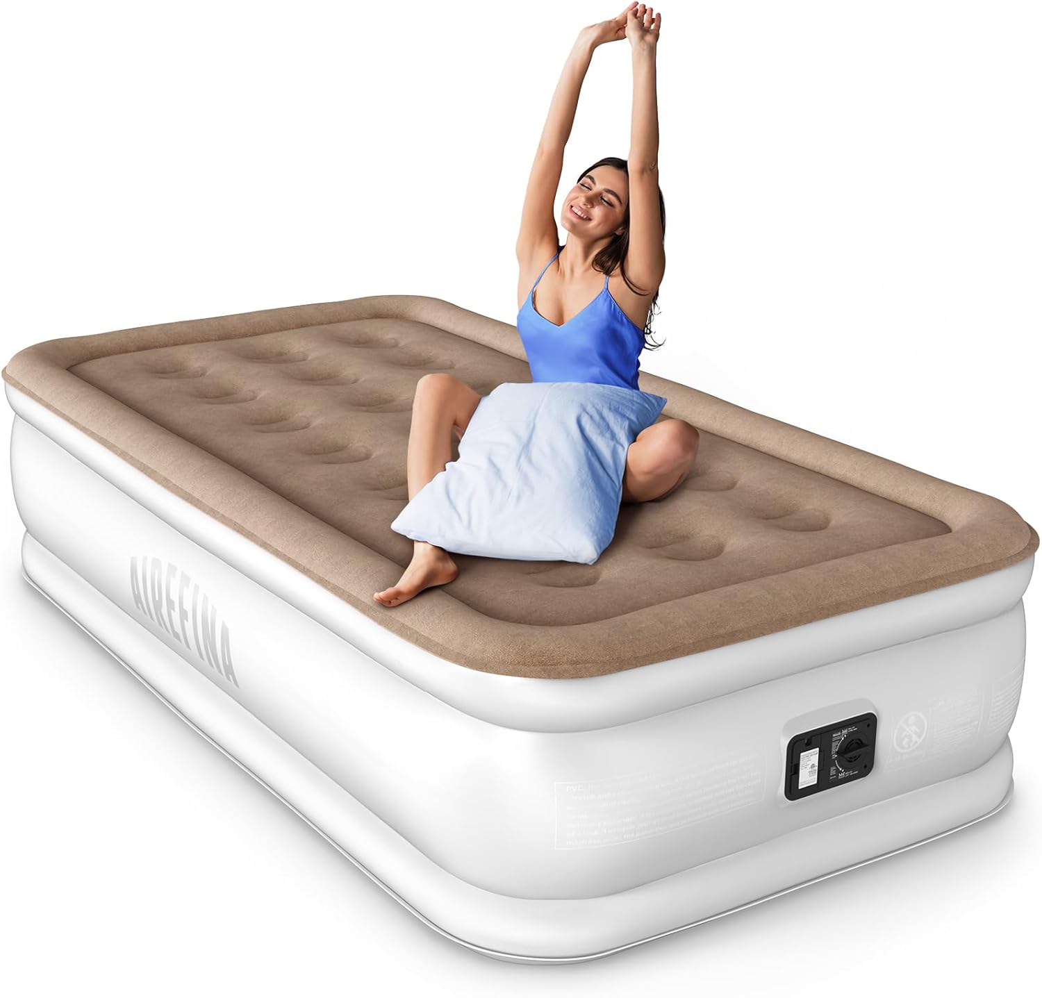 Airefina Single Air Bed with Built in Pump, Inflatable Mattress in Fast Self-Inf...