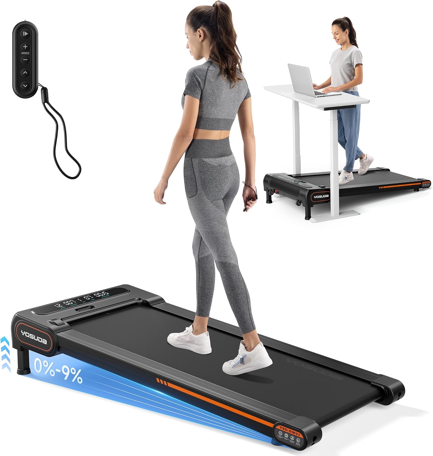 YOSUDA Walking Pad Treadmills with Auto Incline, 9% Incline Tredamills Under Des...