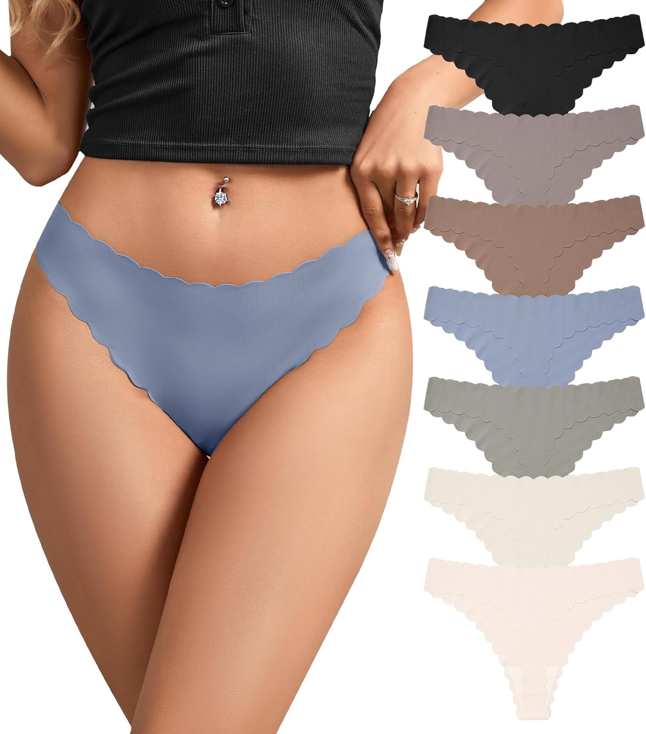 SHARICCA Womens Seamless Thongs No Show Underwear Soft Ribbed Invisible Panties...