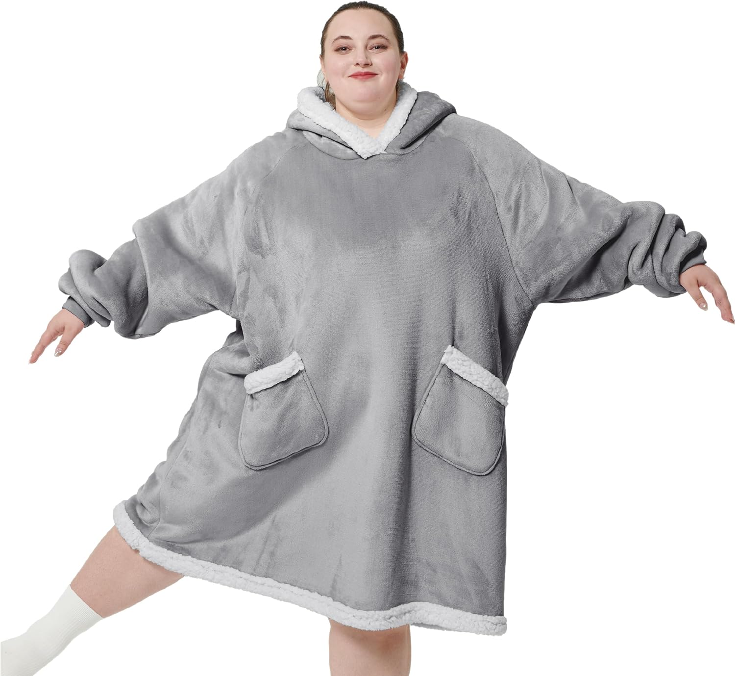 Bedsure Wearable Blanket Hoodie - Sherpa Hooded Blanket as Gifts for Mom Women G...