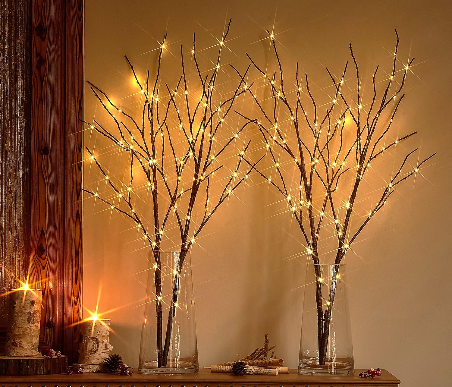 Hairui Lighted Twig Brown Tree Branch with Fairy Lights 32in 100 LED Battery Ope...