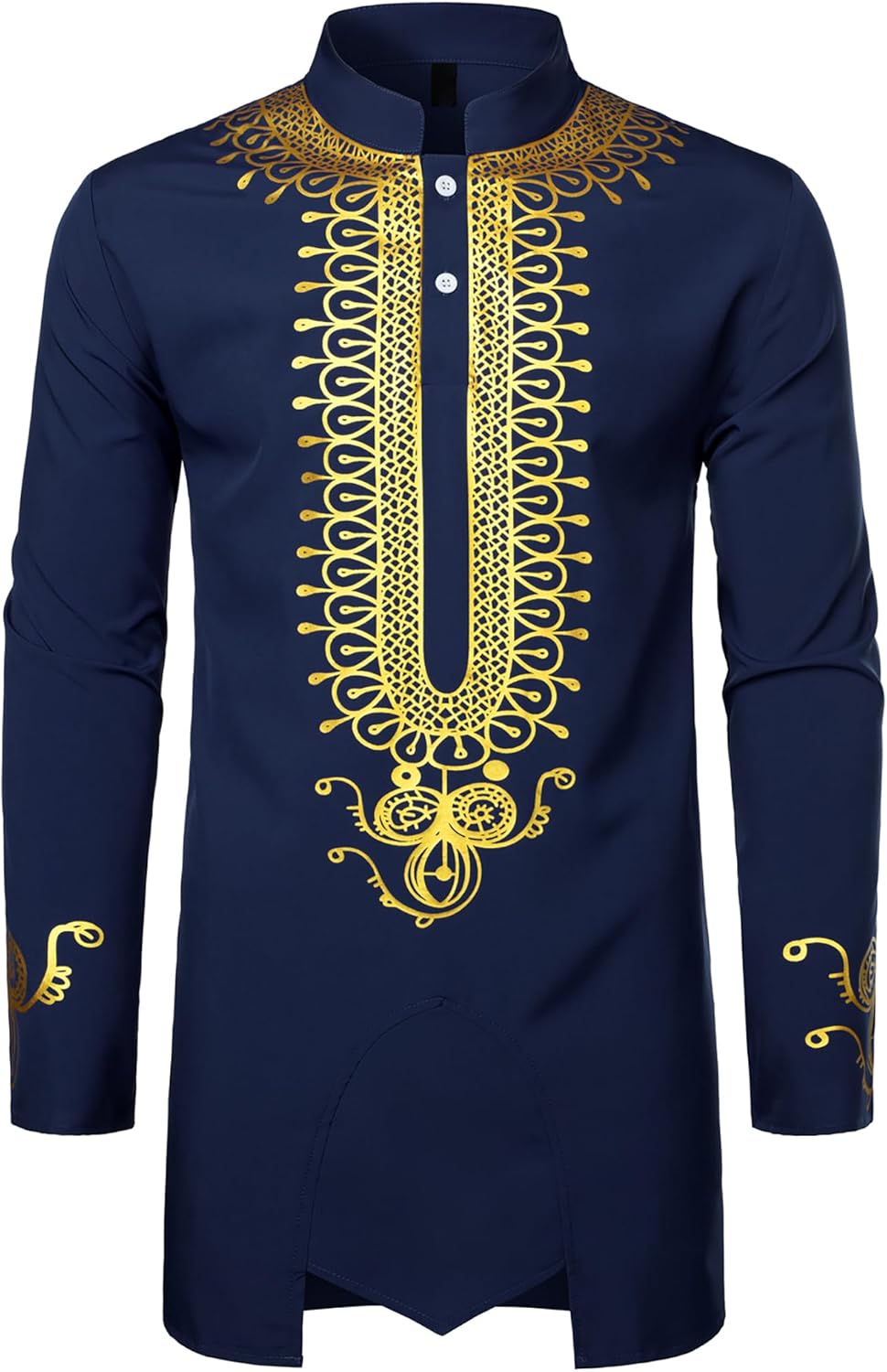ZEROYAA Men's Traditional African Long Sleeve Dashiki Shiny Pattern Printed Dazz...
