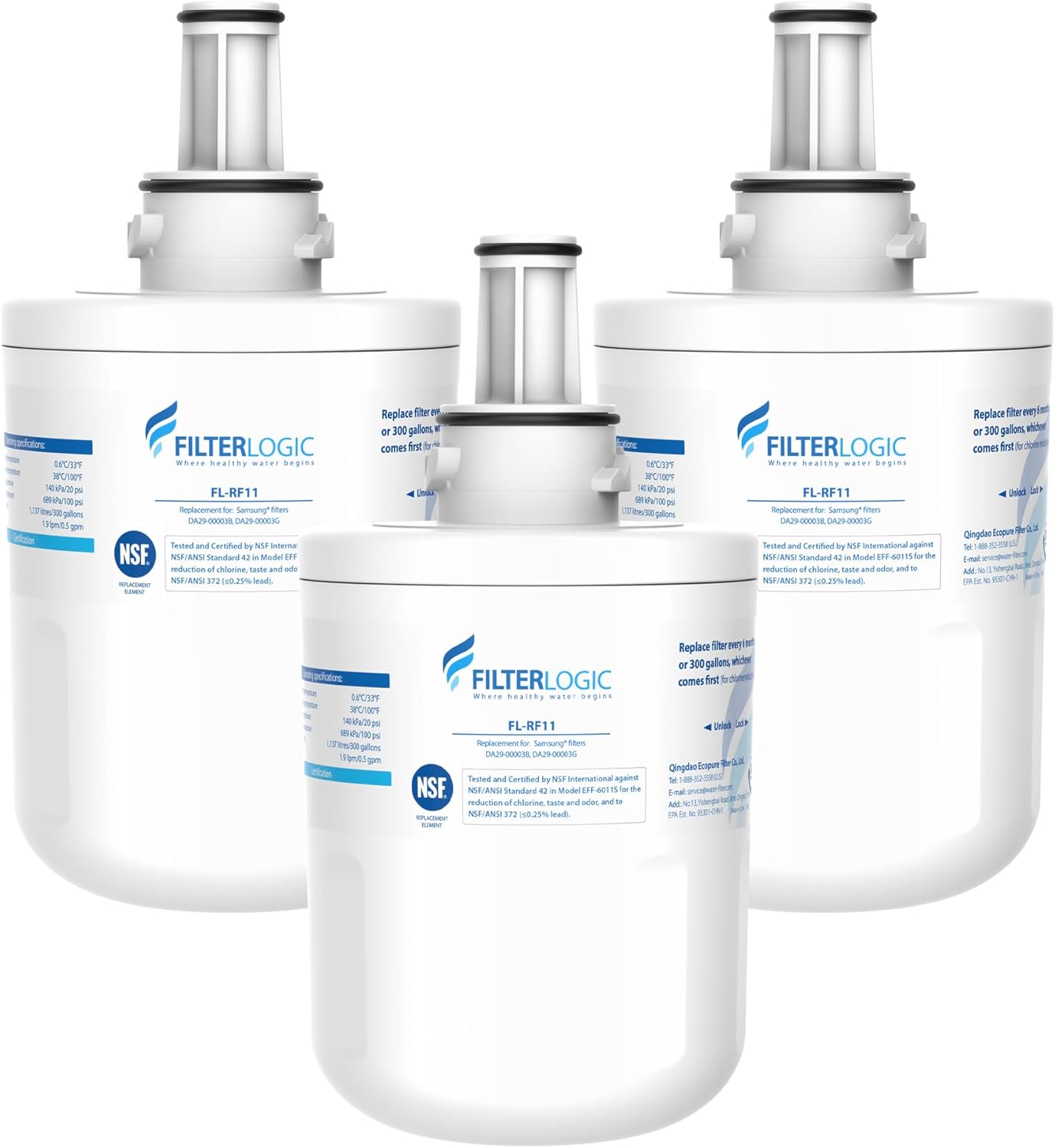 Filterlogic DA29-00003G Refrigerator Water Filter, Replacement for Samsung DA29-...