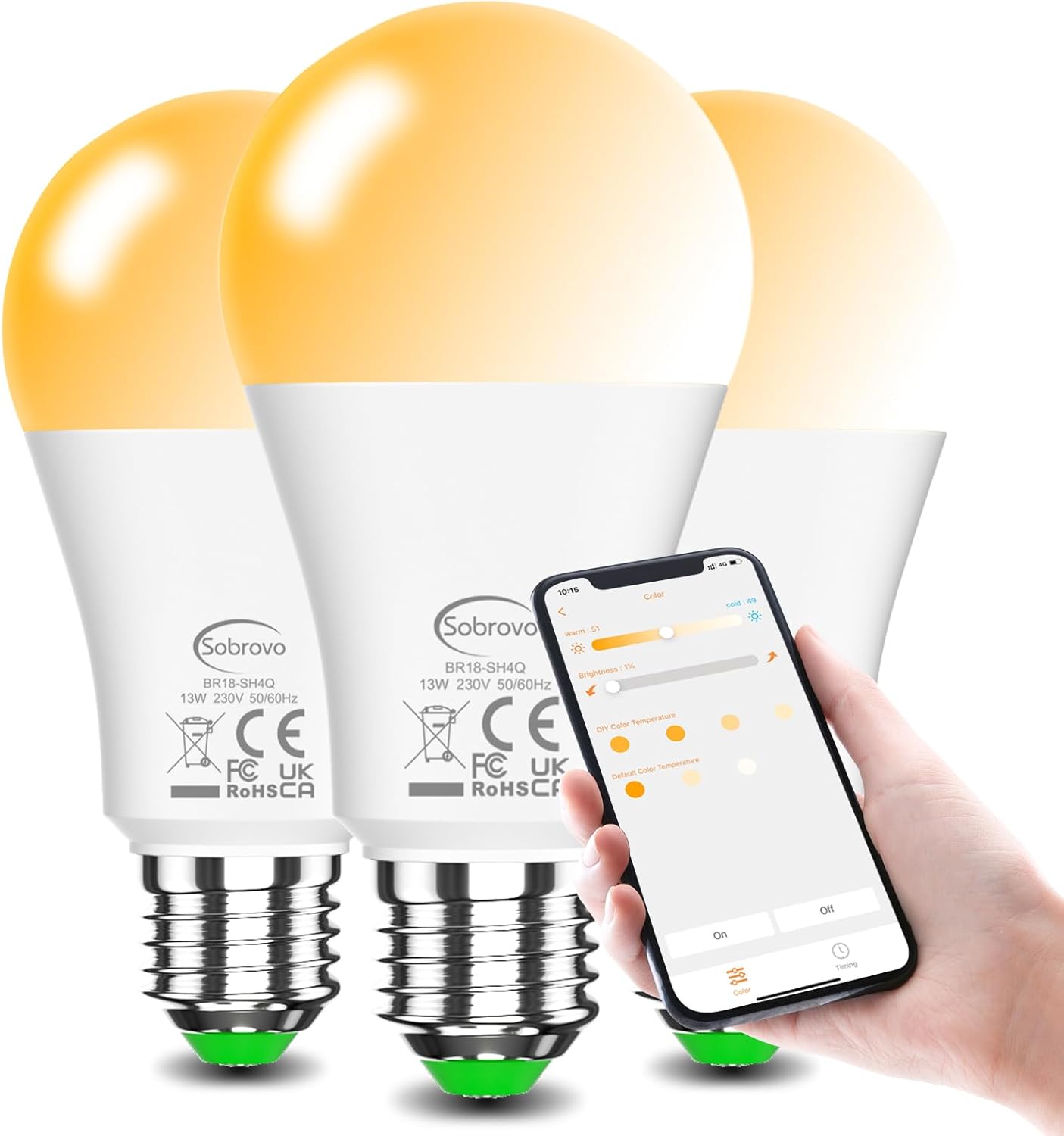 SOBROVO Led Light Bulb - E27 Screw Led Bulb Compatible with Alexa,13W Warm White...