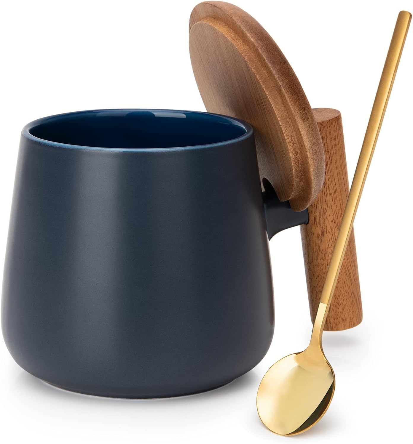 Coffee Mug, 14 Oz Ceramic Tea Mug with Lid and Coffee Spoon for Latte, Cappuccin...