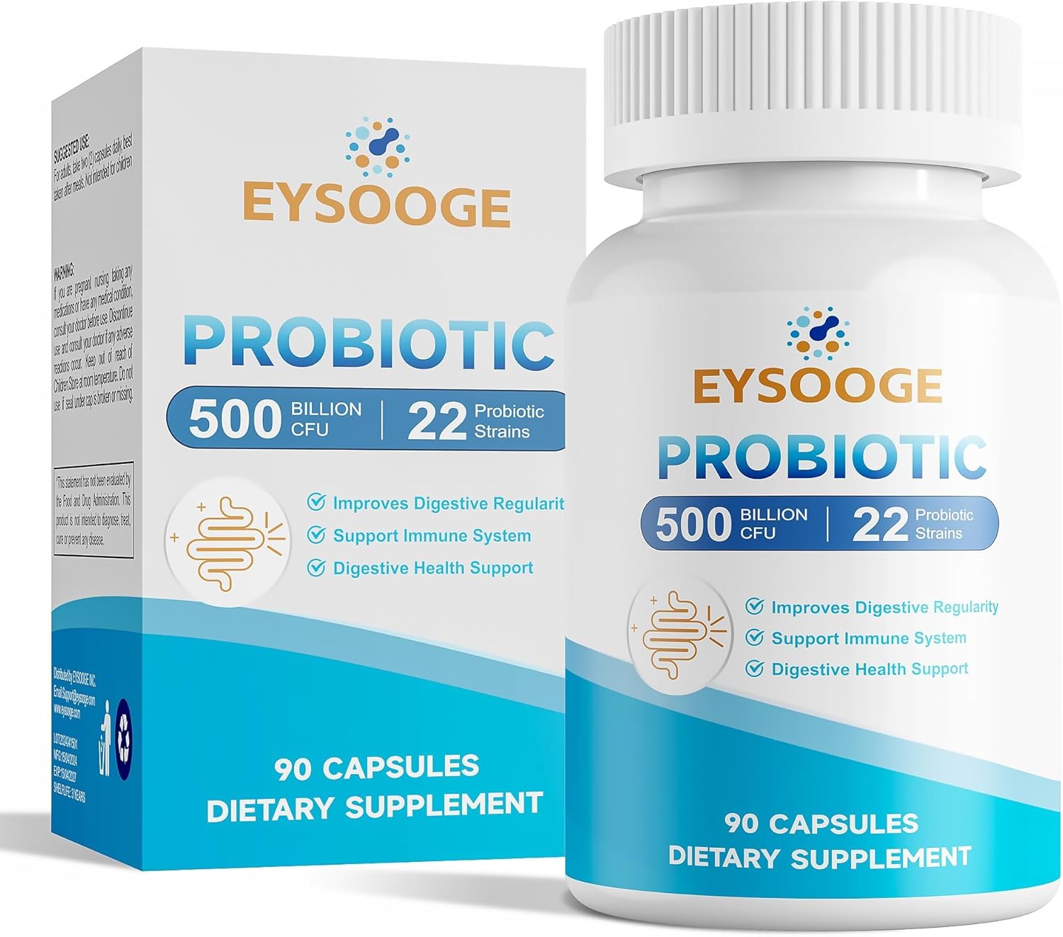 Probiotics for Women and Men, 500 Billion CFU, 22 Strains + Organic Prebiotics,...