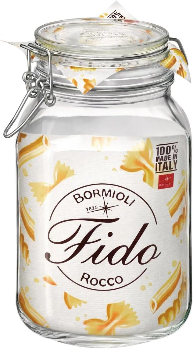 Bormioli Rocco Fido Wide Mouth Squared Glass Jar with Airtight Gasket Clamp Lid...