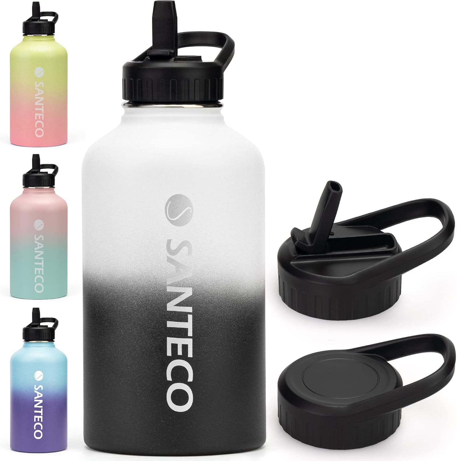 SANTECO Water Bottle 64 oz, Half Gallon Vacuum Insulated Stainless Steel Bottle...