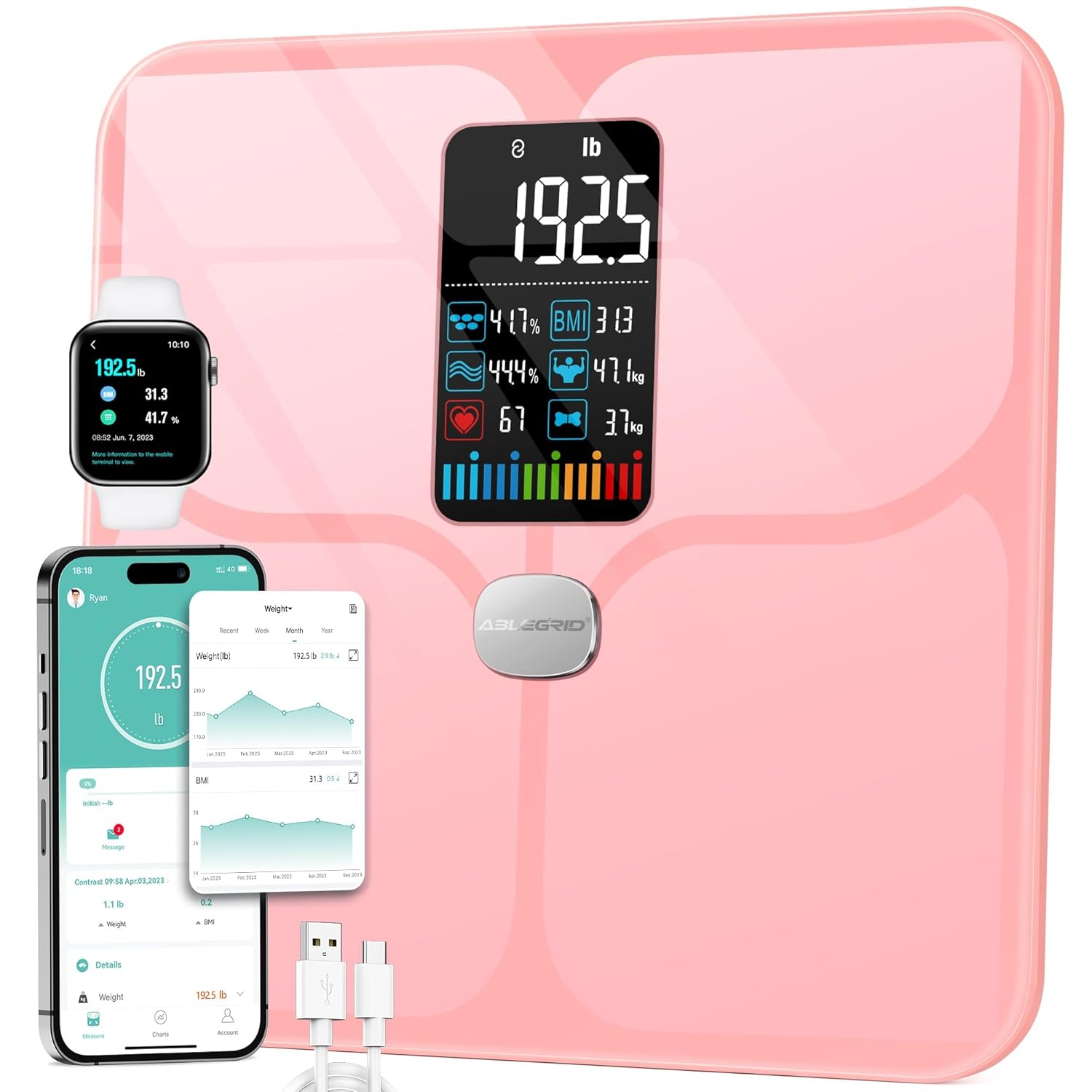 ABLEGRID Body Fat Scale,Digital Smart Bathroom Scale for Body Weight,Large LCD D...